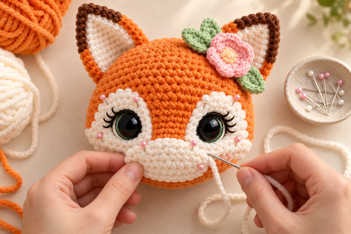 Crochet the small face details